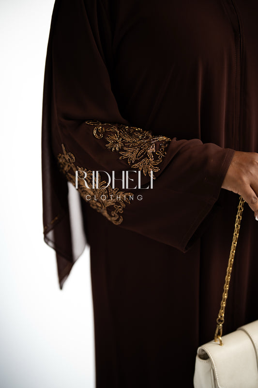 SANAYA BROWN BEADED ABAYA