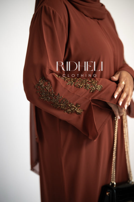 DUA BURNT ORANGE BEADED ABAYA
