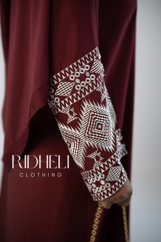 DUAA DARK RED EMBROIDERY ABAYA