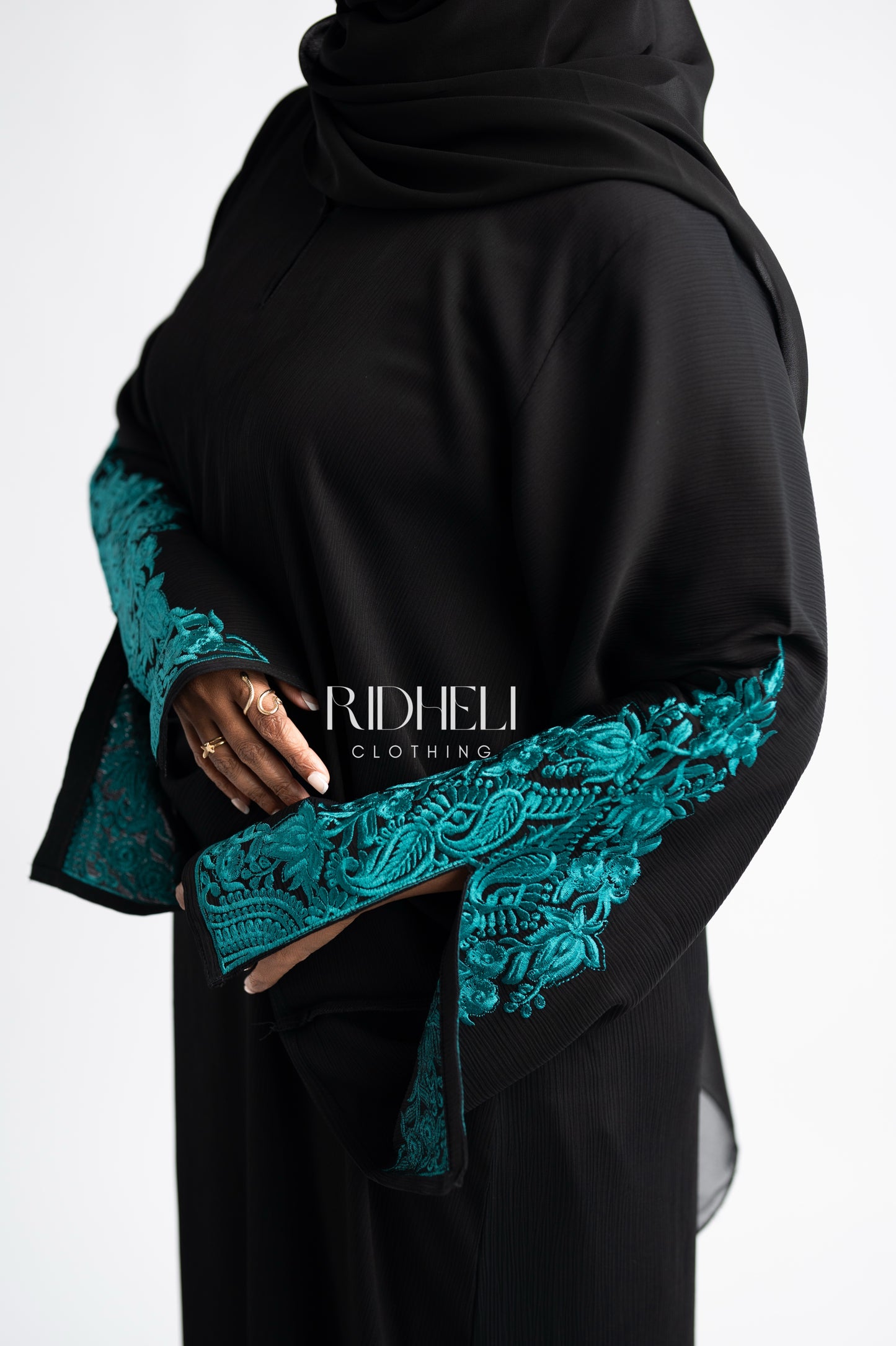 ANHA TEAL EMBROIDERY ABAYA