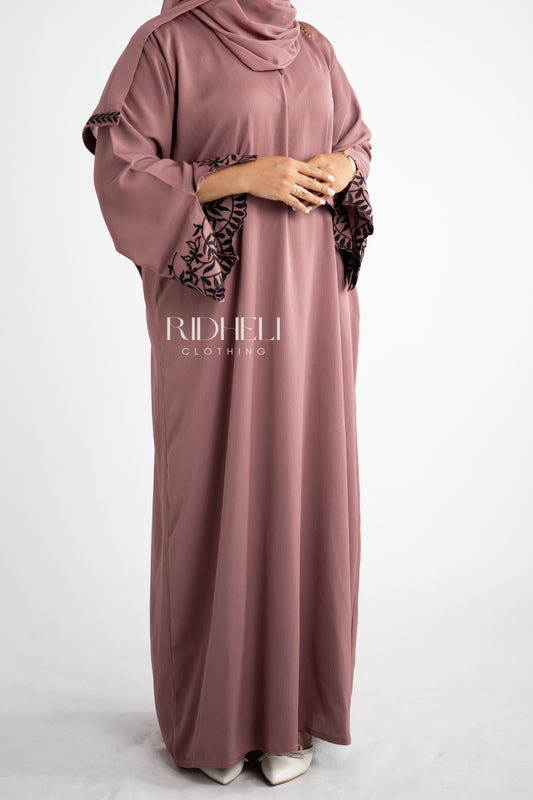AINII EMBROIDERY PINK RED ABAYA