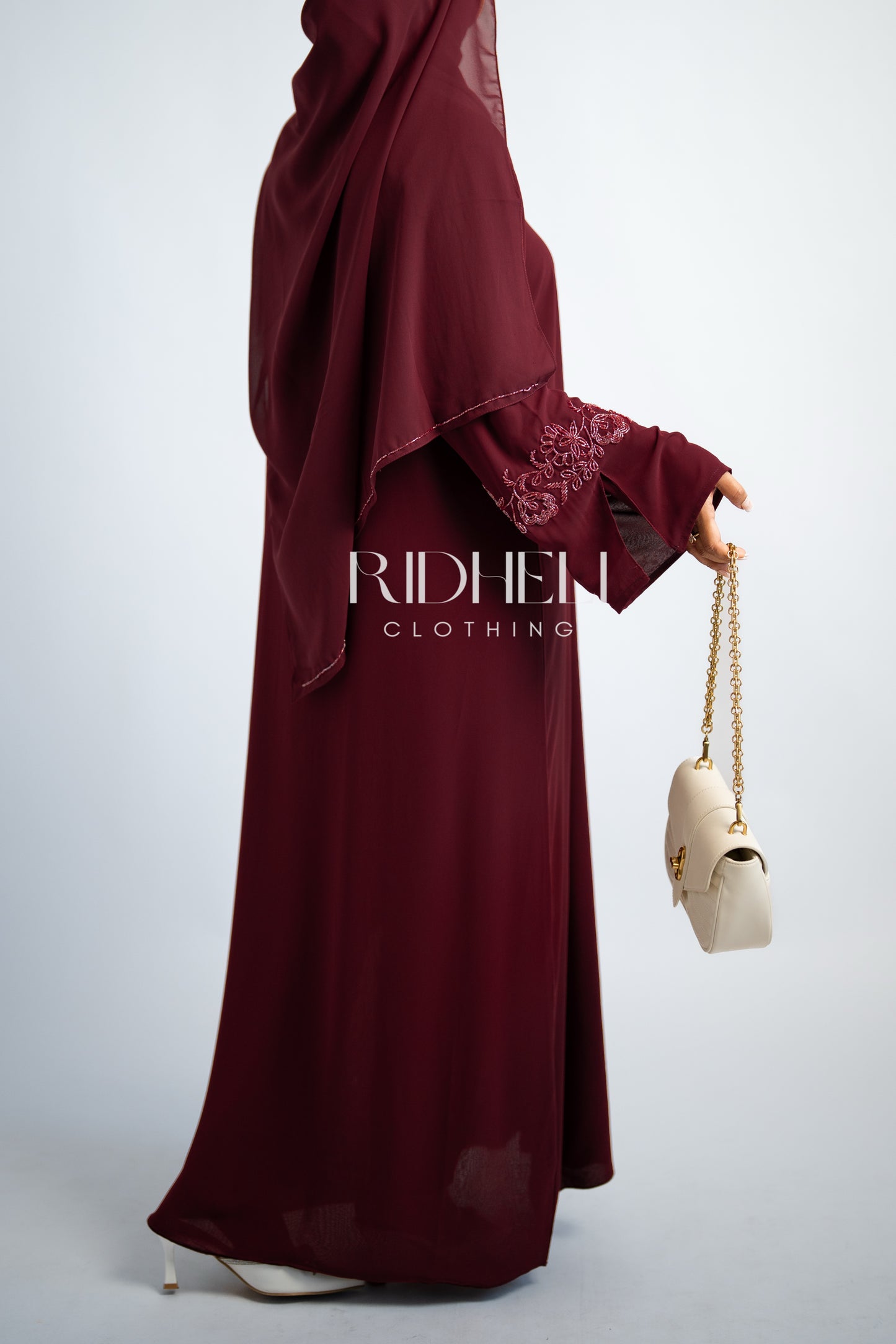 ALYA DARK RED BEADED ABAYA
