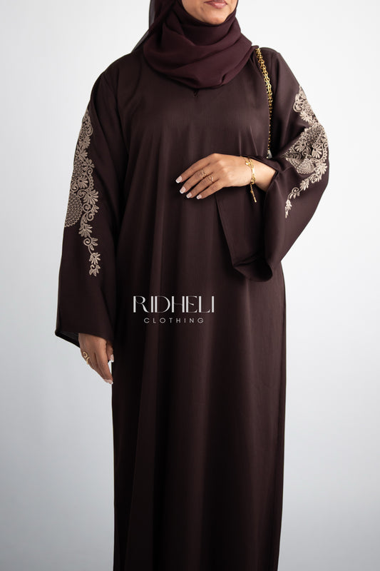 SAAIL EMBROIDERY DARK BROWN ABAYA