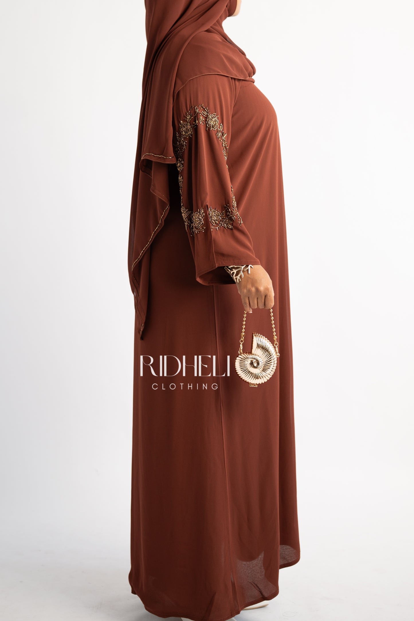 SHAF BURNT ORANGE BEADED ABAYA