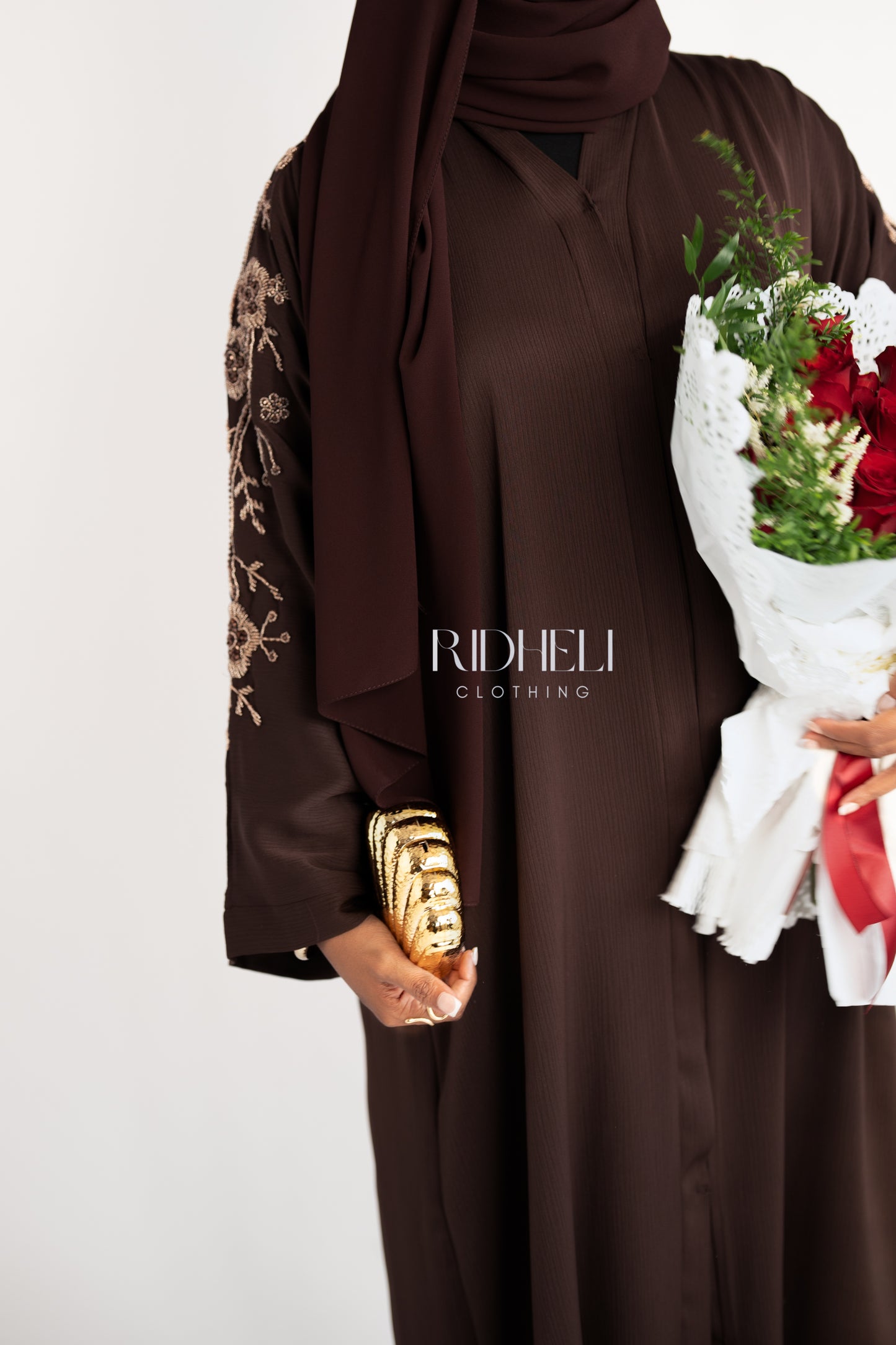 SAMHA BROWN BEADED ABAYA