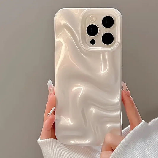 White minimalist elegant three-dimensional personality water ripple design phone case