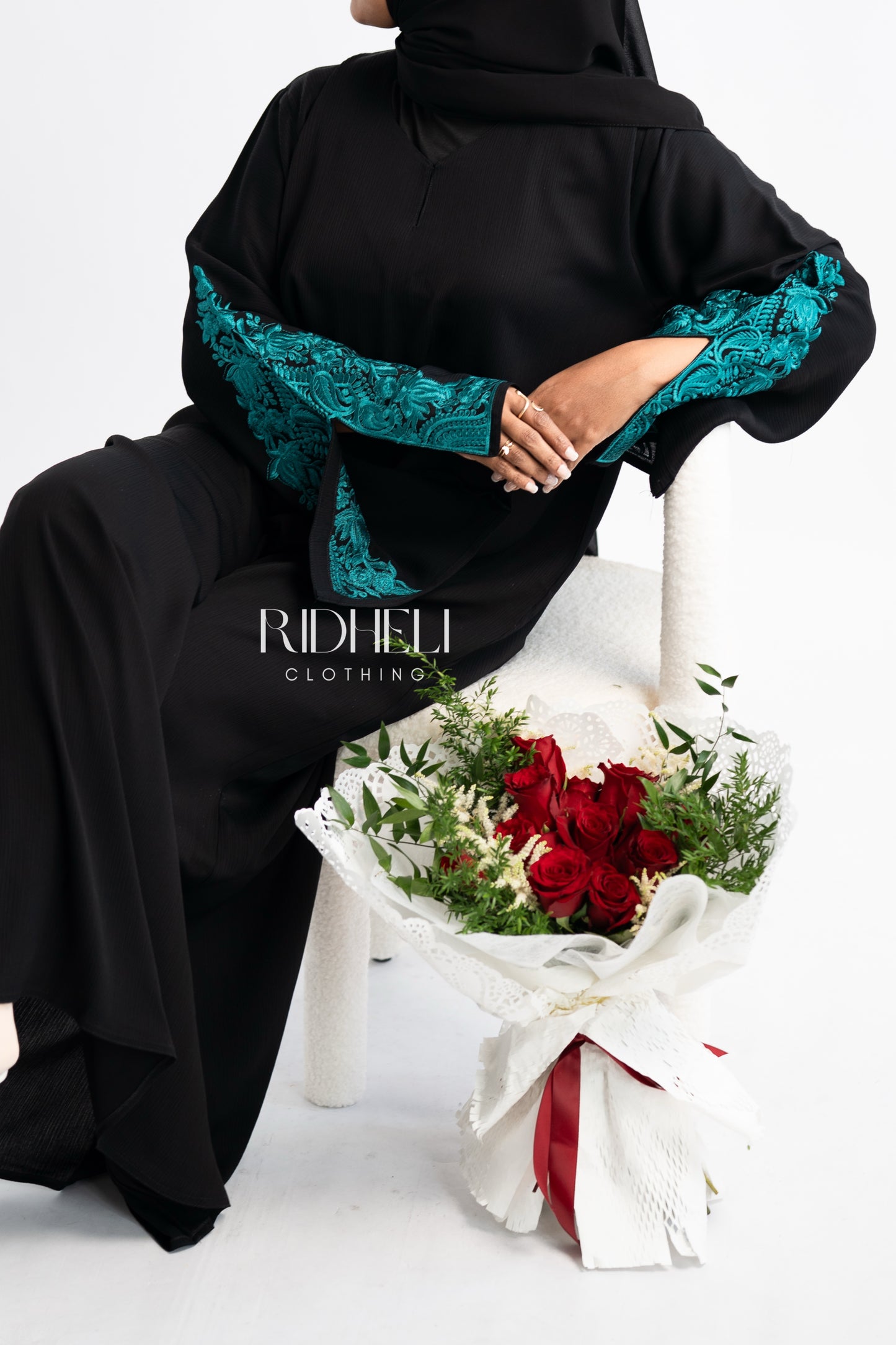 ANHA TEAL EMBROIDERY ABAYA