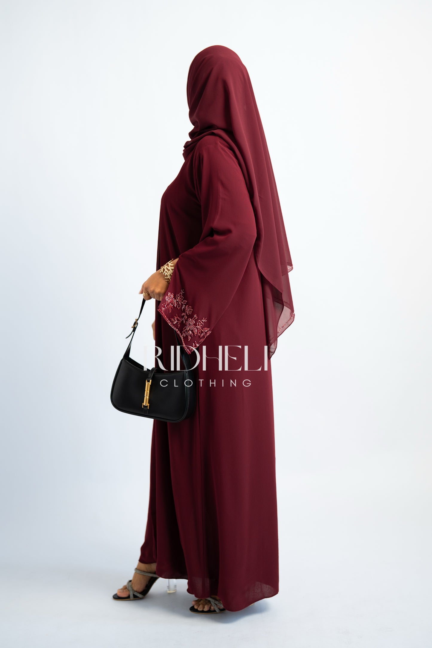 CIHAL DARK RED BEADED ABAYA