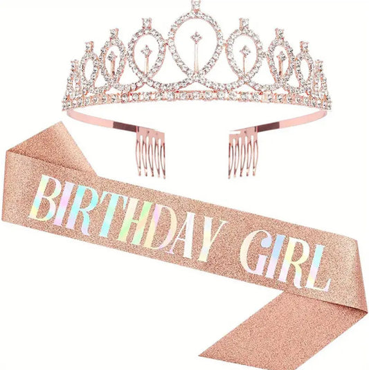 Birthday Girl Sash & Rhinestone Tiara Set