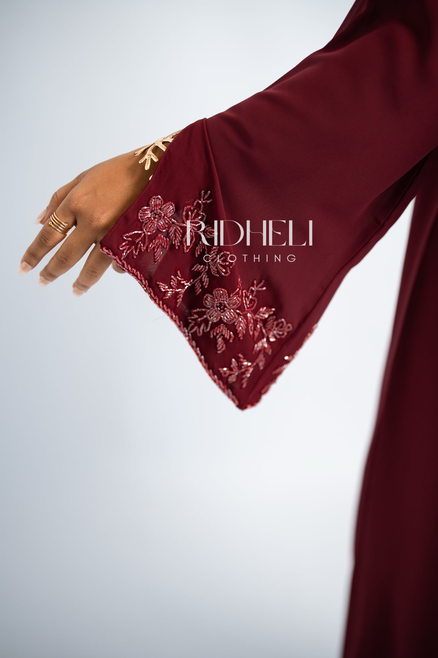 CIHAL DARK RED BEADED ABAYA