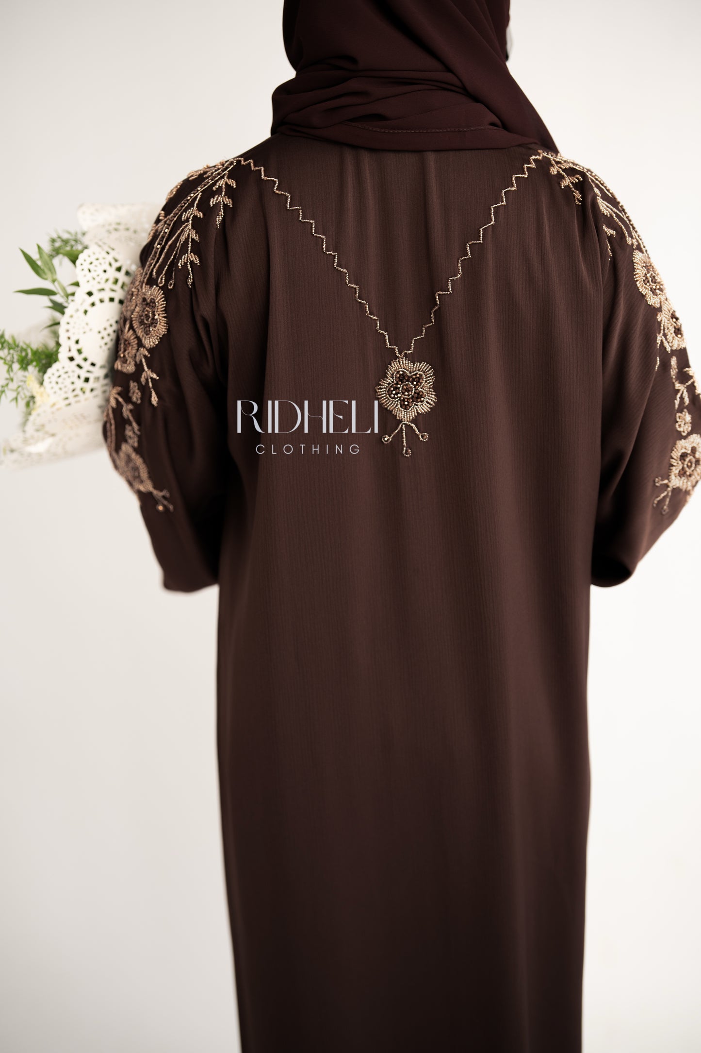 SAMHA BROWN BEADED ABAYA