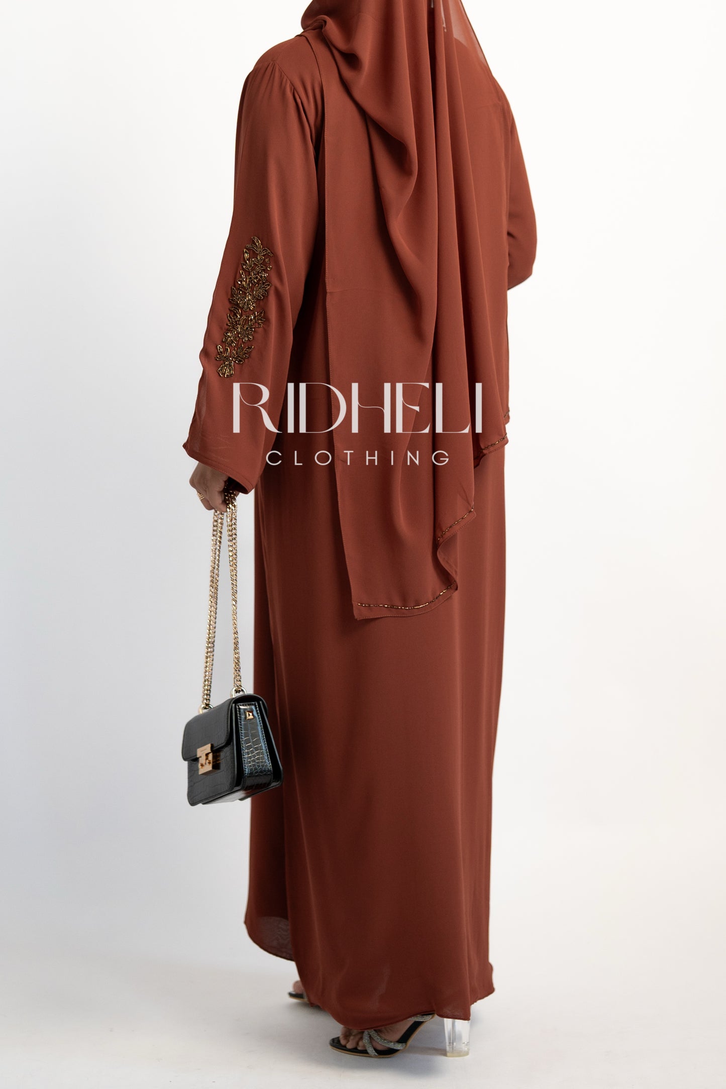 DUA BURNT ORANGE BEADED ABAYA