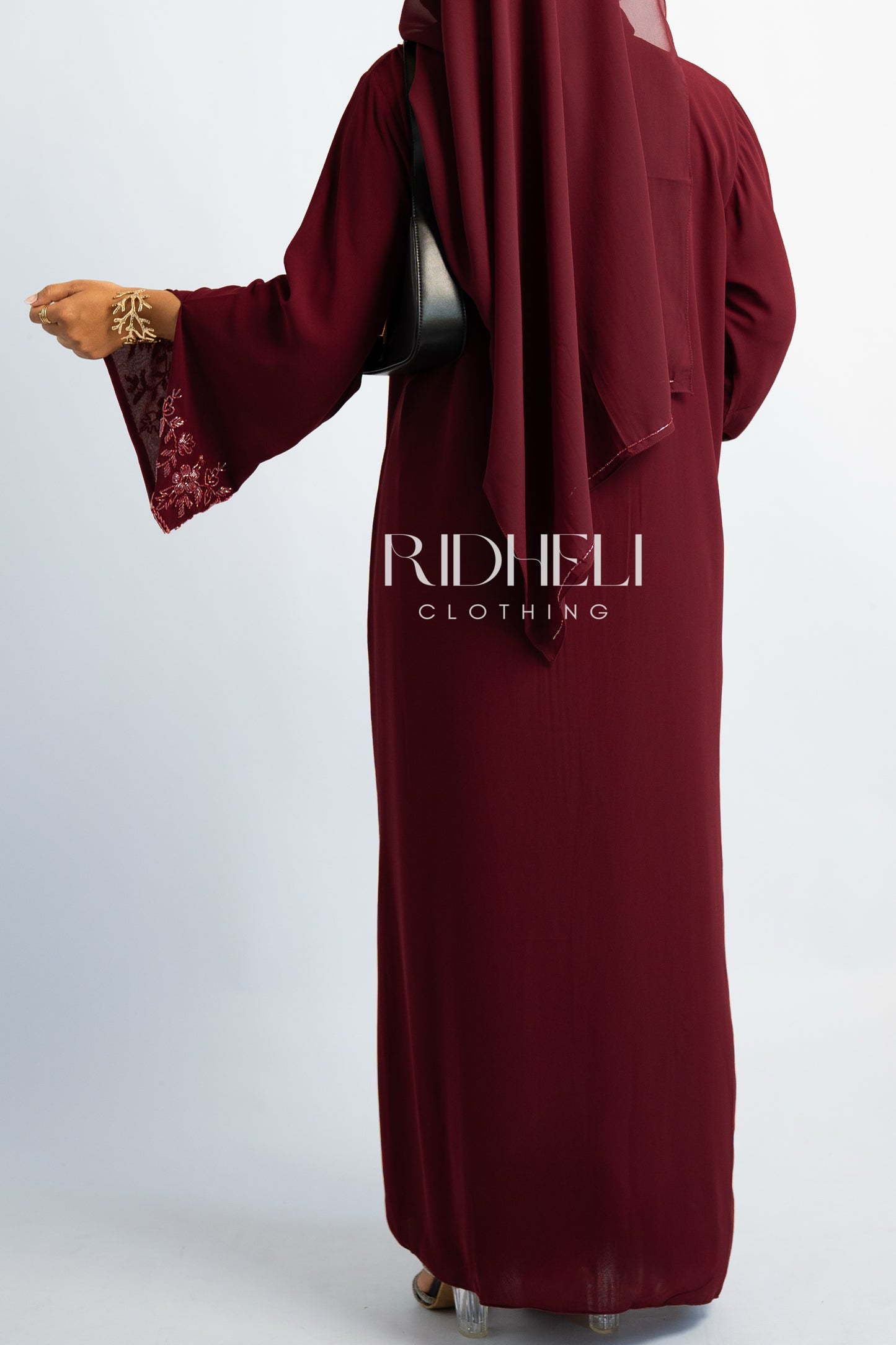 CIHAL DARK RED BEADED ABAYA