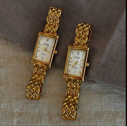 Vintage Golden Square Dial Women'S Watch