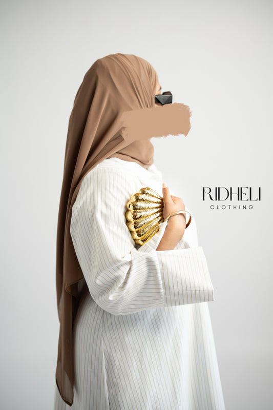 WHITE & CREAM STRIPE ABAYA