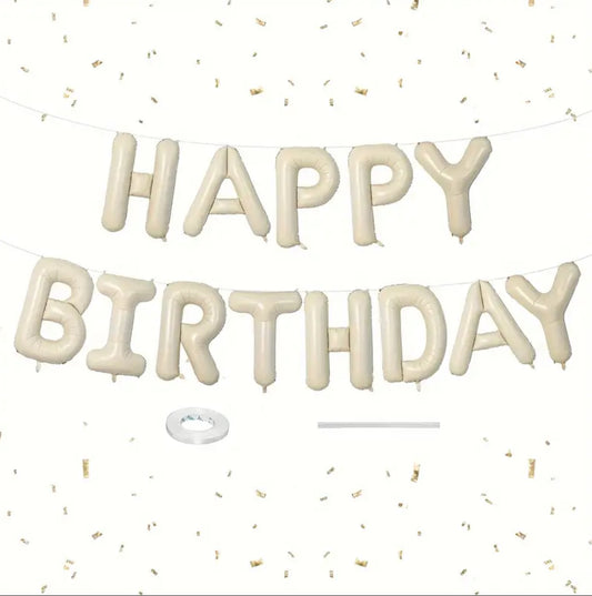 Cream Happy Birthday Aluminum Foil Banner