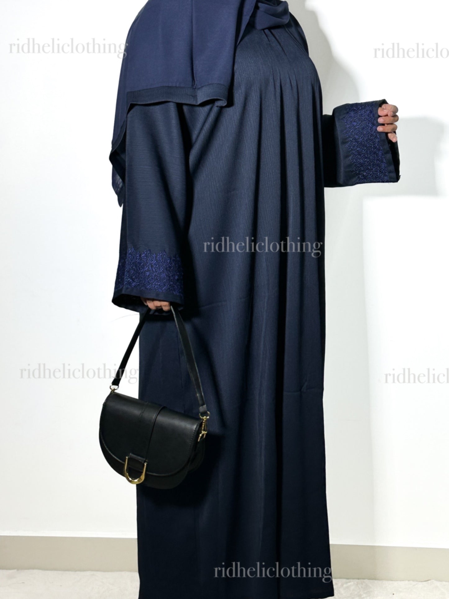 MIRAAL NAVY BLUE EMBROIDERY ABAYA