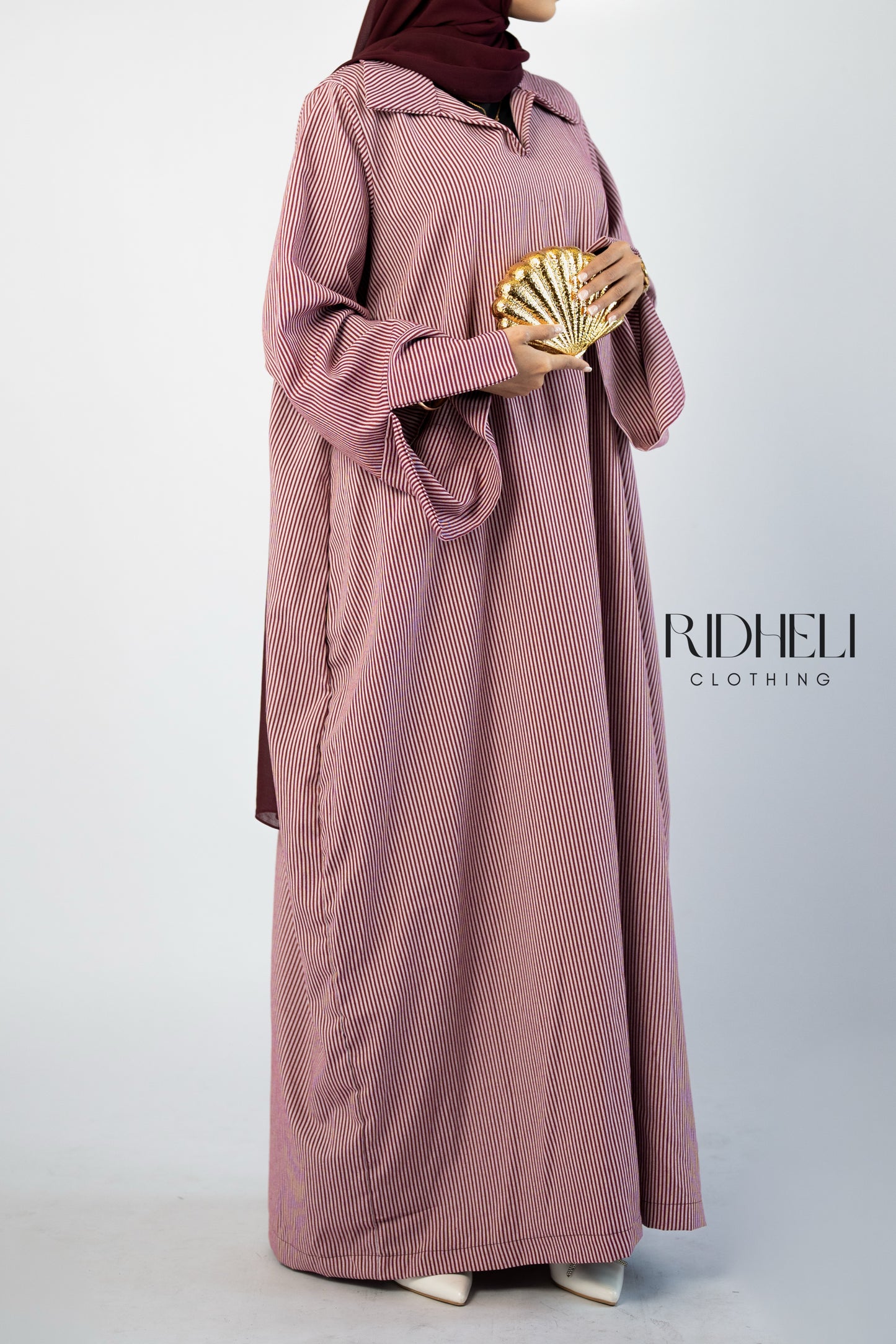 DARK RED & WHITE STRIPE ABAYA