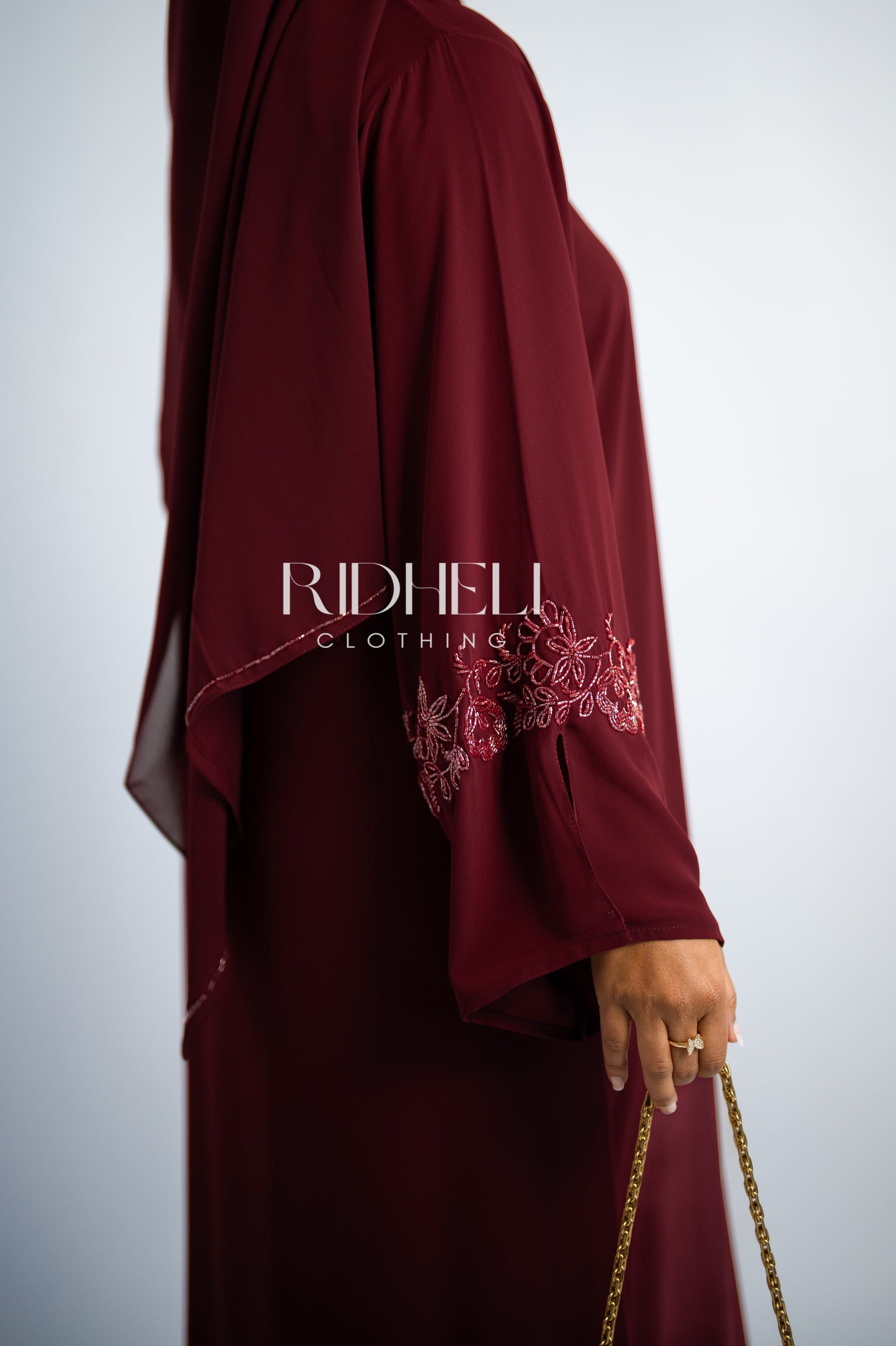ALYA DARK RED BEADED ABAYA