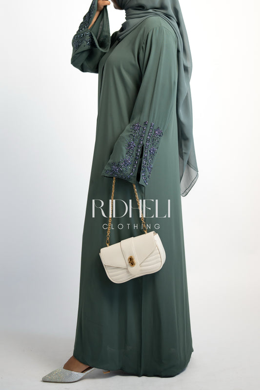 NADWA GREEN BEADED ABAYA
