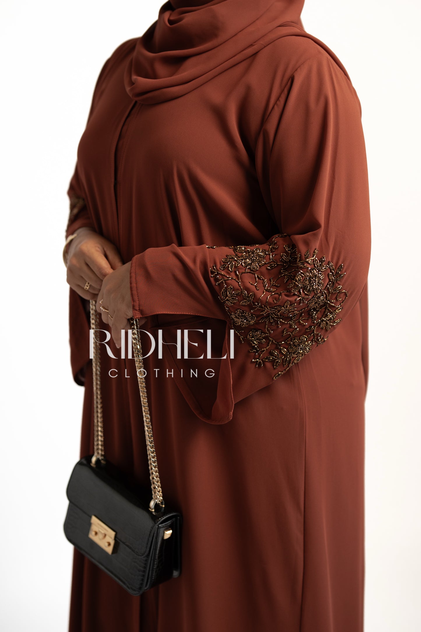 AMIRA BURNT ORANGE BEADED ABAYA
