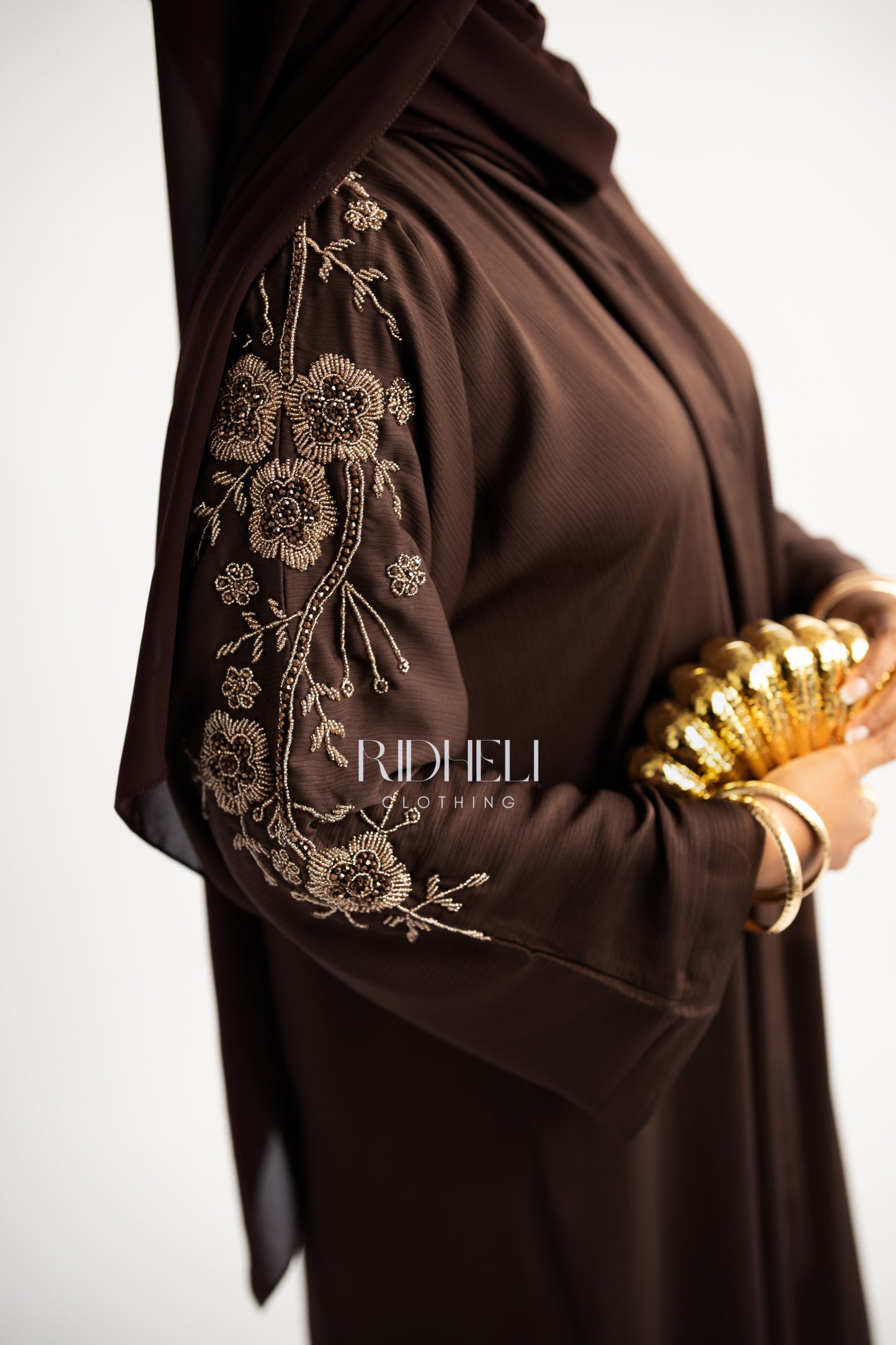 SAMHA BROWN BEADED ABAYA