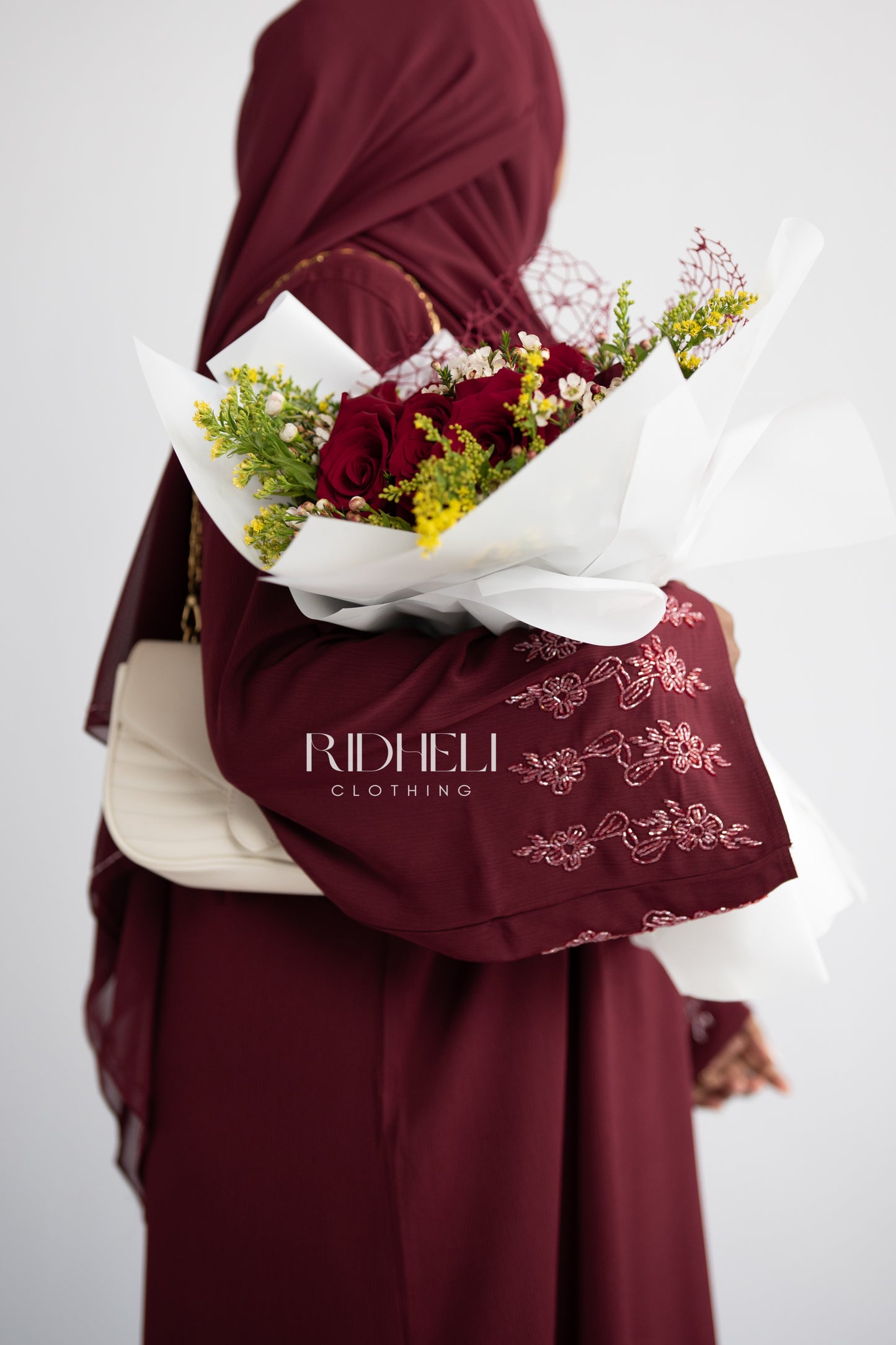 SABA RED BEADED ABAYA