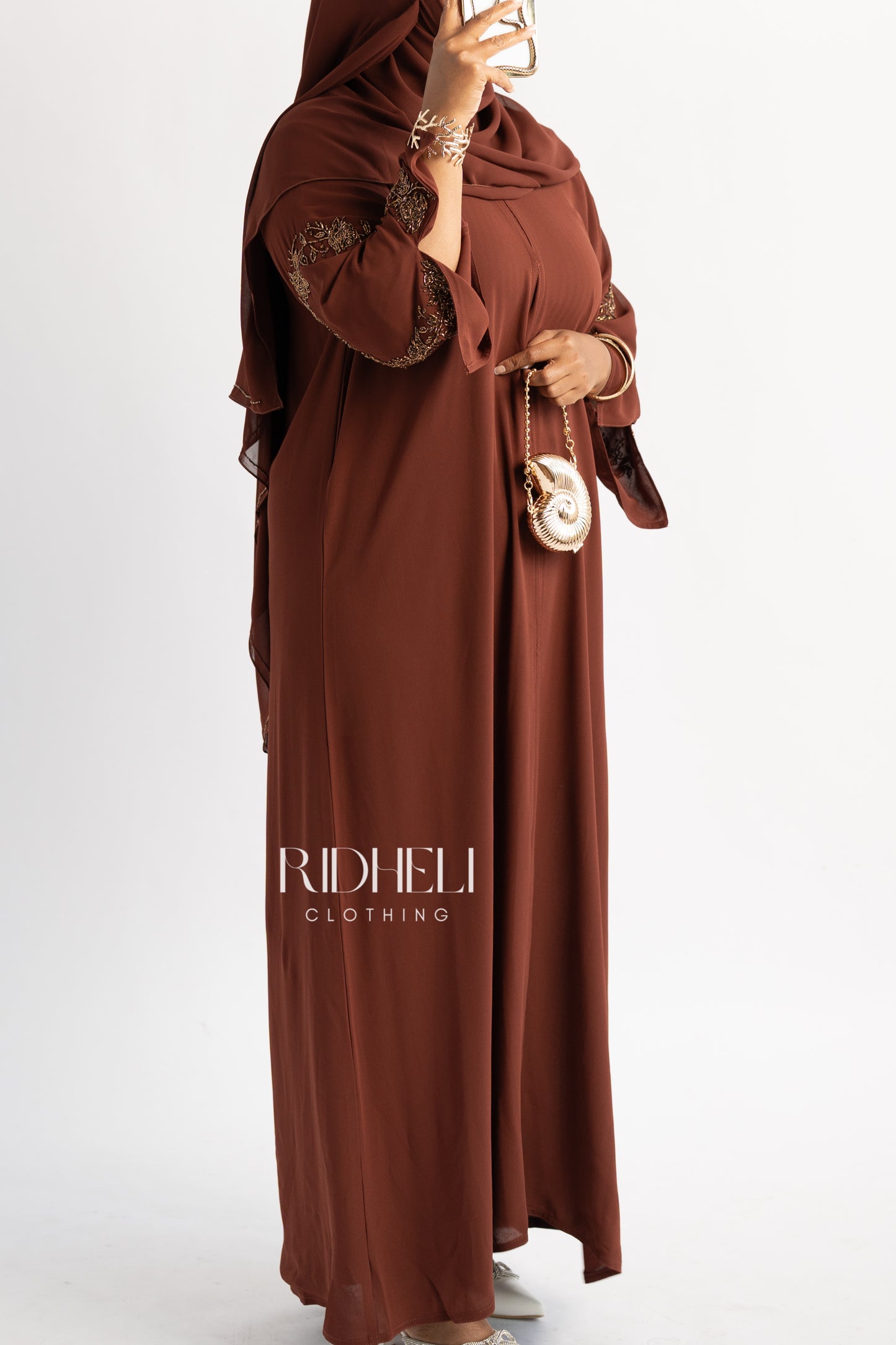 SHAF BURNT ORANGE BEADED ABAYA
