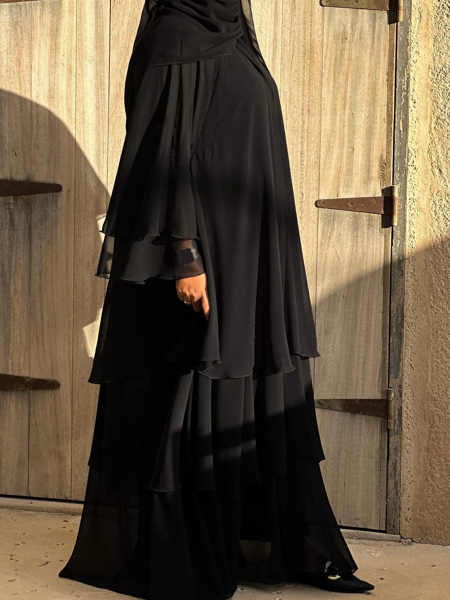 THREE LAYER BLACK CHIFFON ABAYA