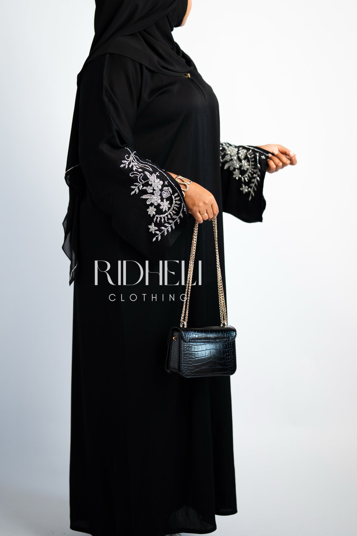 ZAILIN BLACK BEADED ABAYA