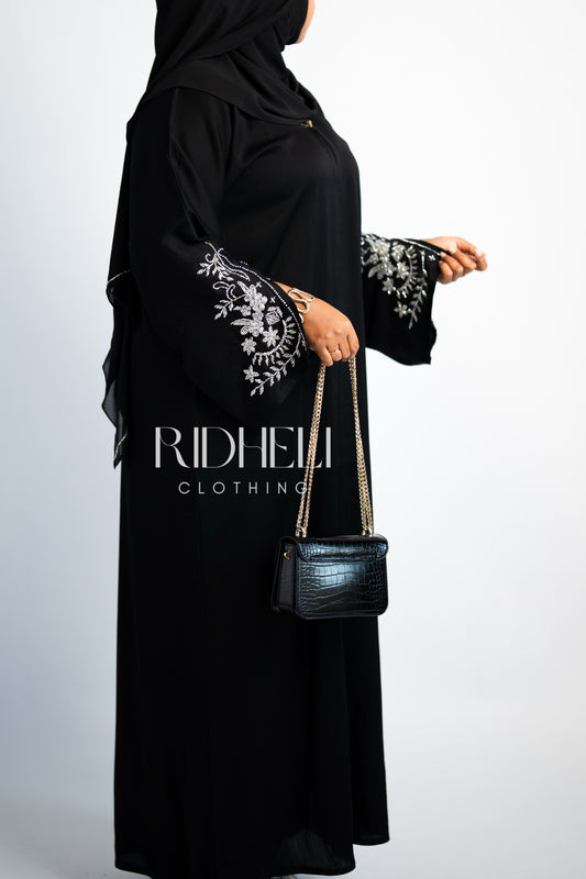 ZAILIN BLACK BEADED ABAYA