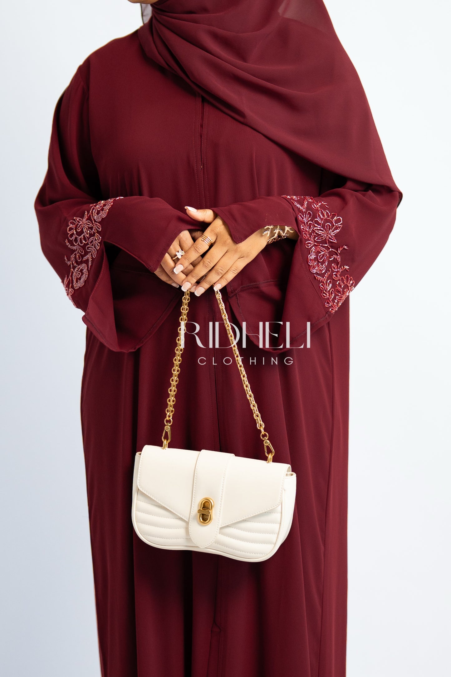 ALYA DARK RED BEADED ABAYA