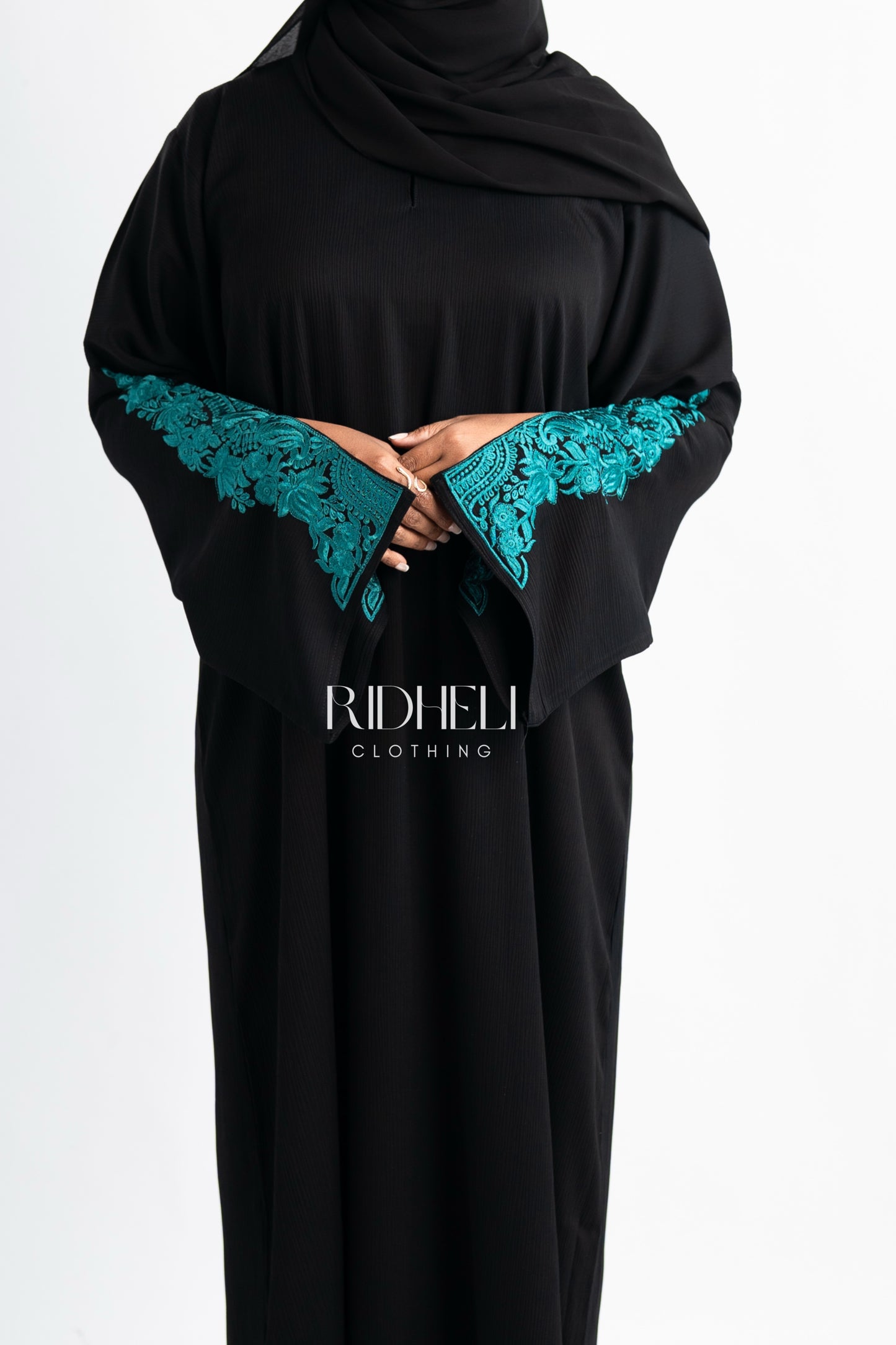 ANHA TEAL EMBROIDERY ABAYA