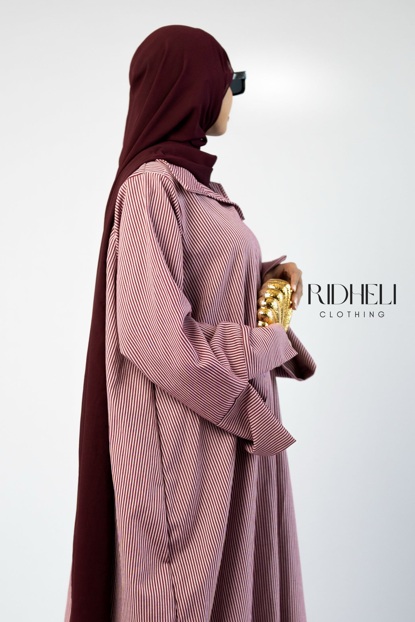 DARK RED & WHITE STRIPE ABAYA