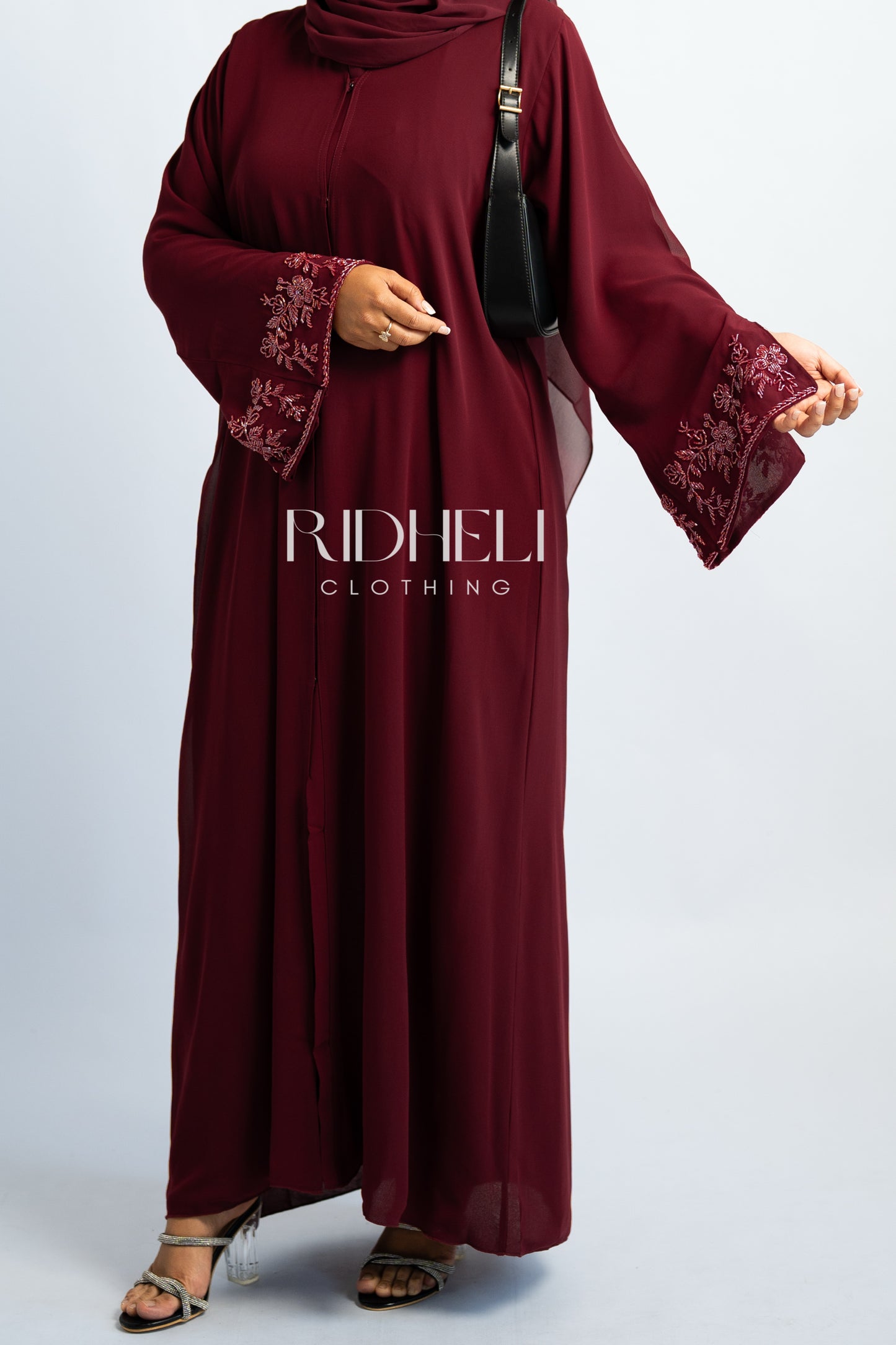 CIHAL DARK RED BEADED ABAYA