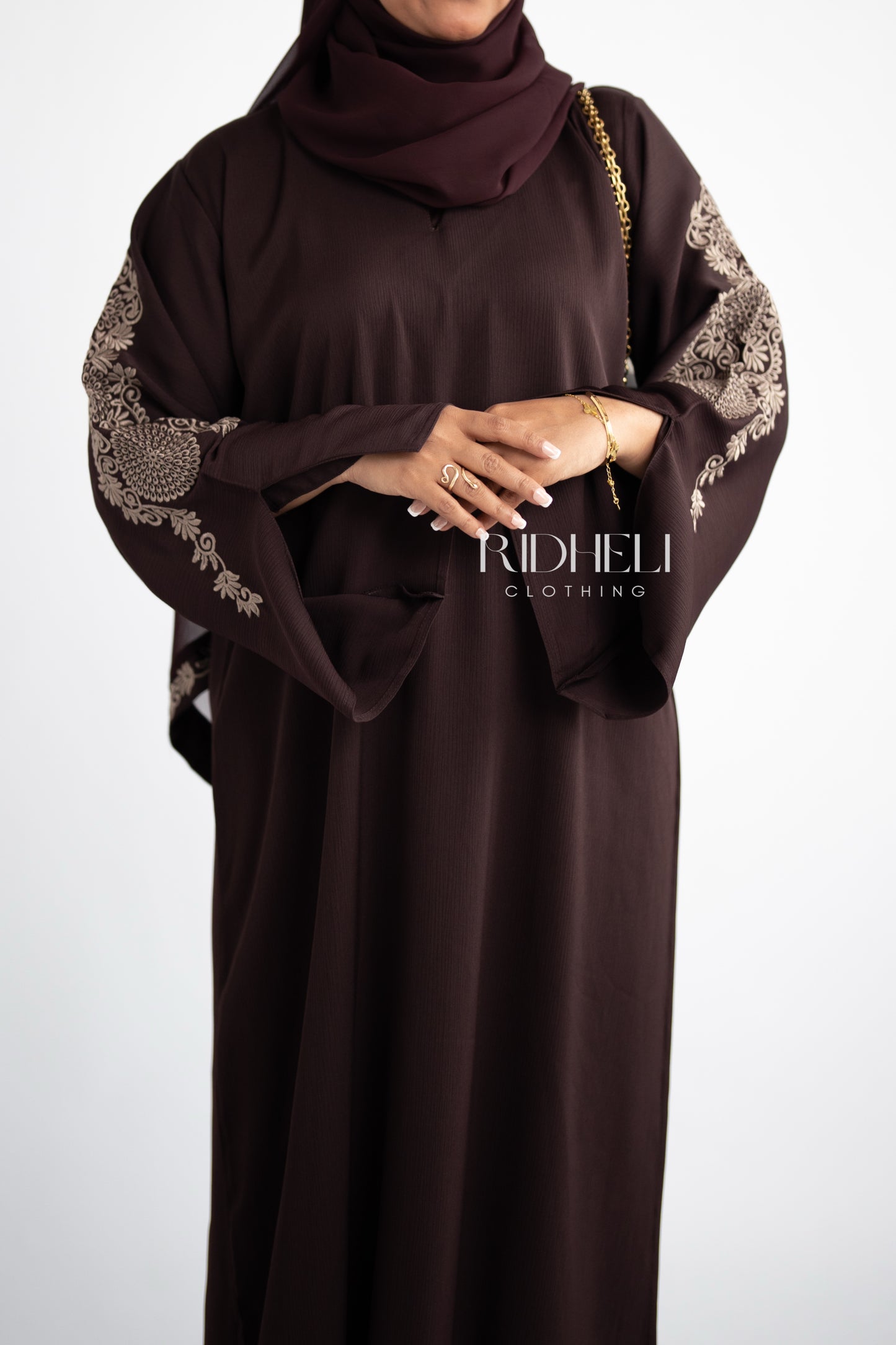 SAAIL EMBROIDERY DARK BROWN ABAYA