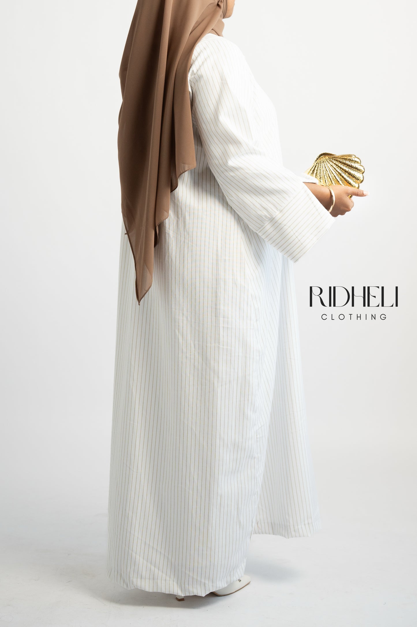 WHITE & CREAM STRIPE ABAYA