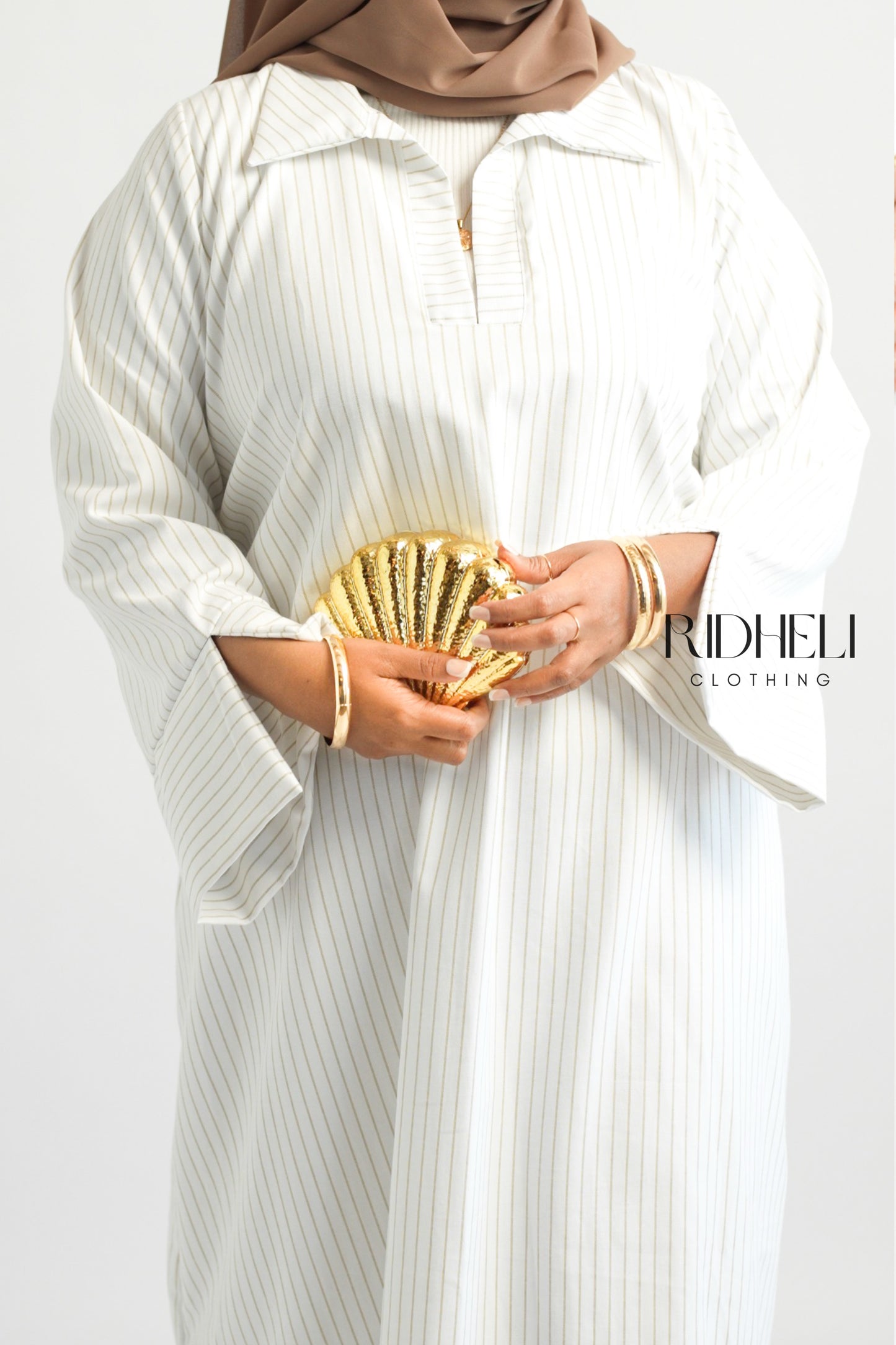 WHITE & CREAM STRIPE ABAYA