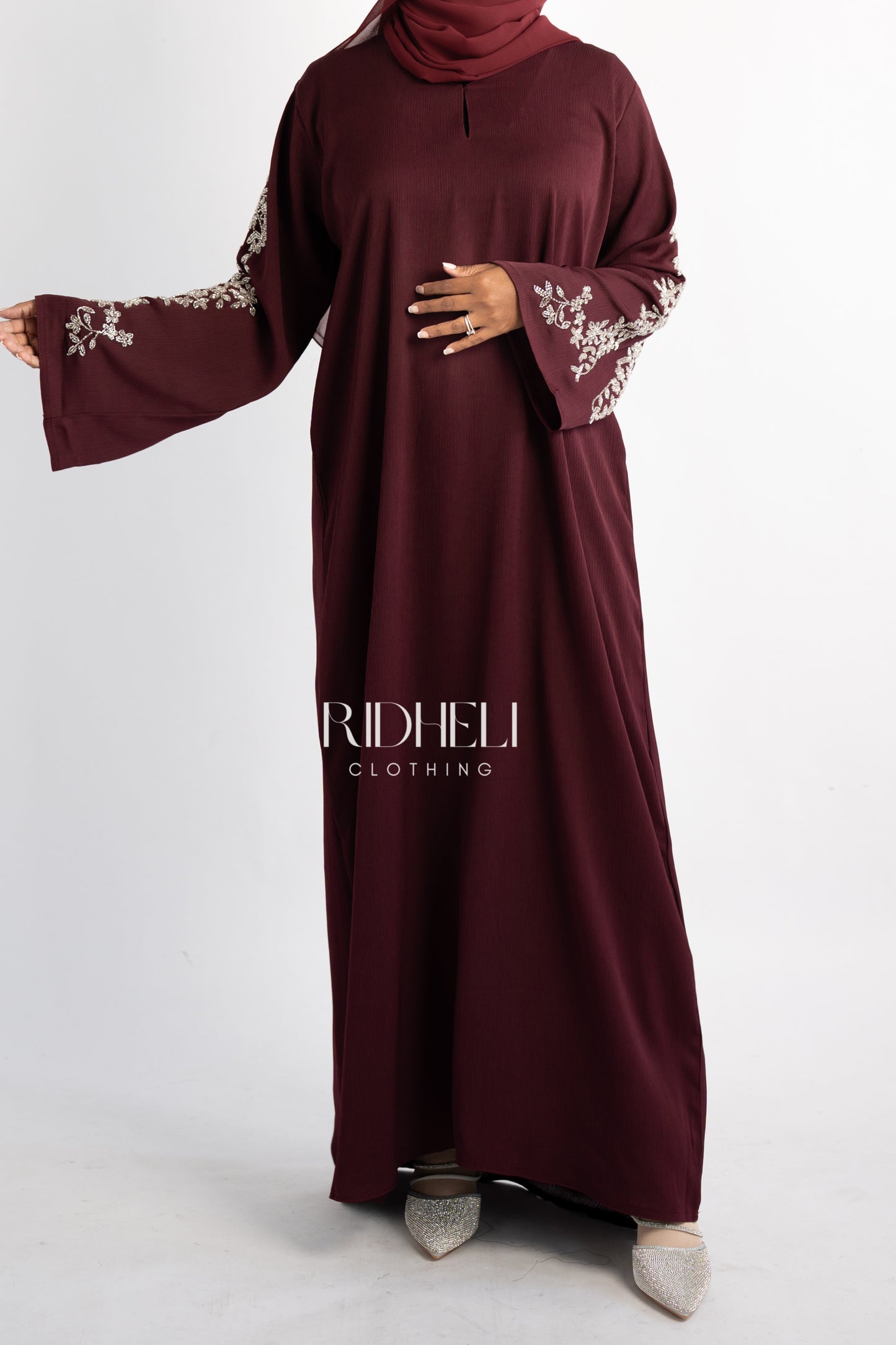 AMEENA BURGUNDY BEADED ABAYA