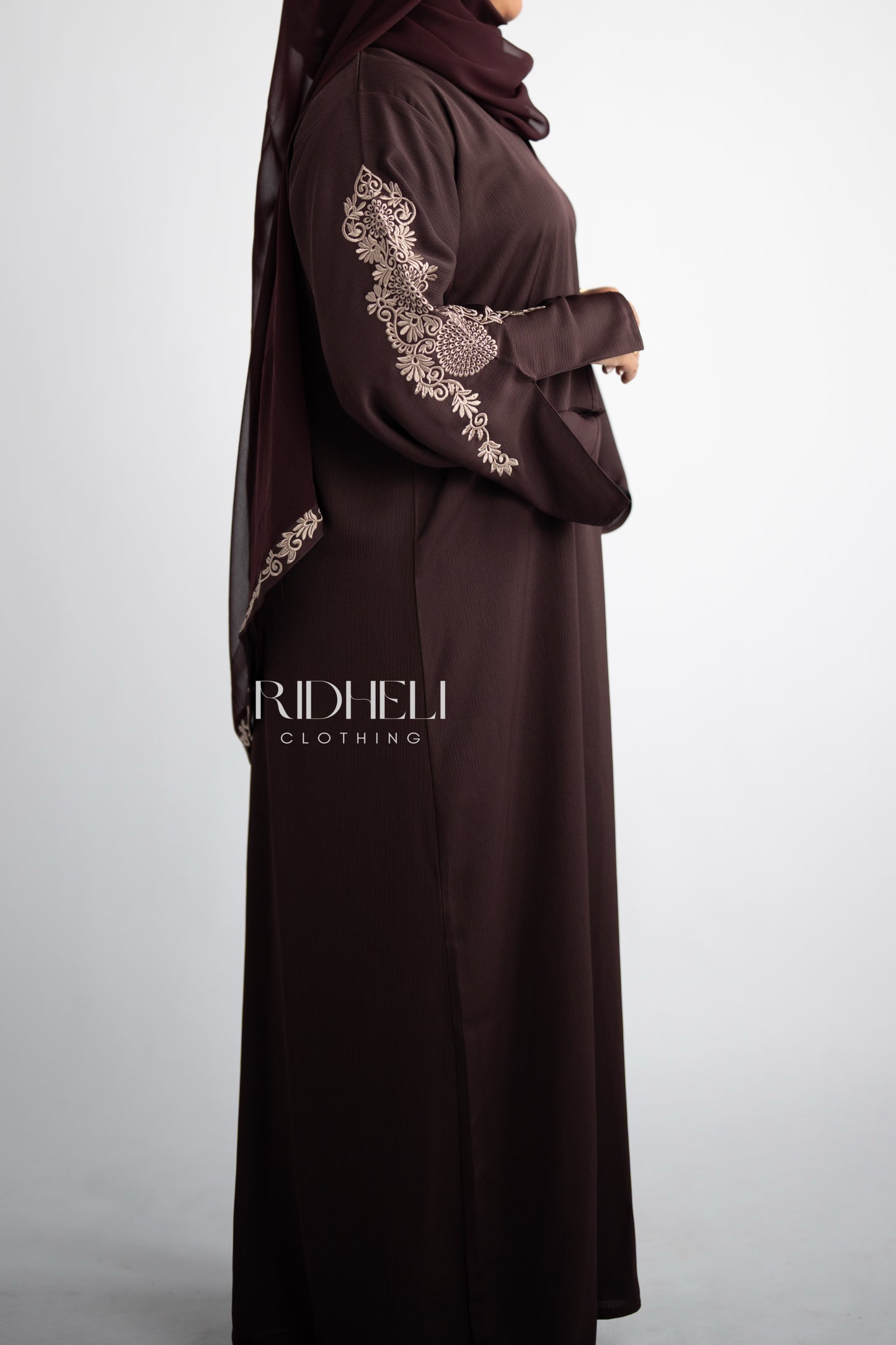 SAAIL EMBROIDERY DARK BROWN ABAYA