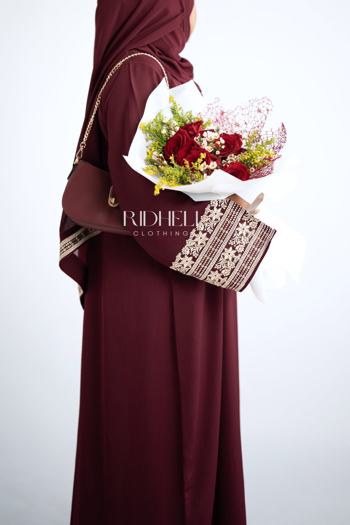 RIDHA EMBROIDERY DARK RED ABAYA
