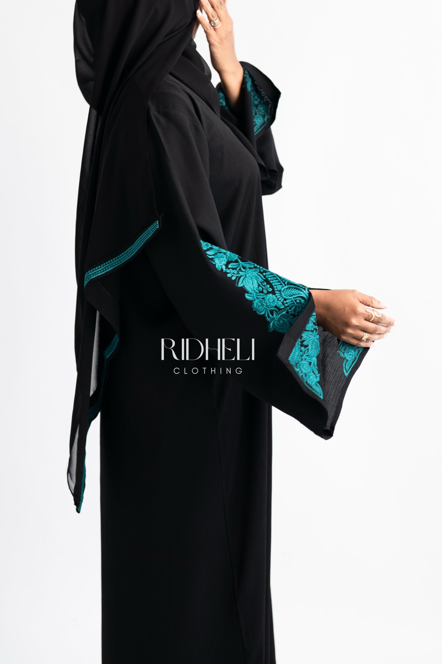 ANHA TEAL EMBROIDERY ABAYA
