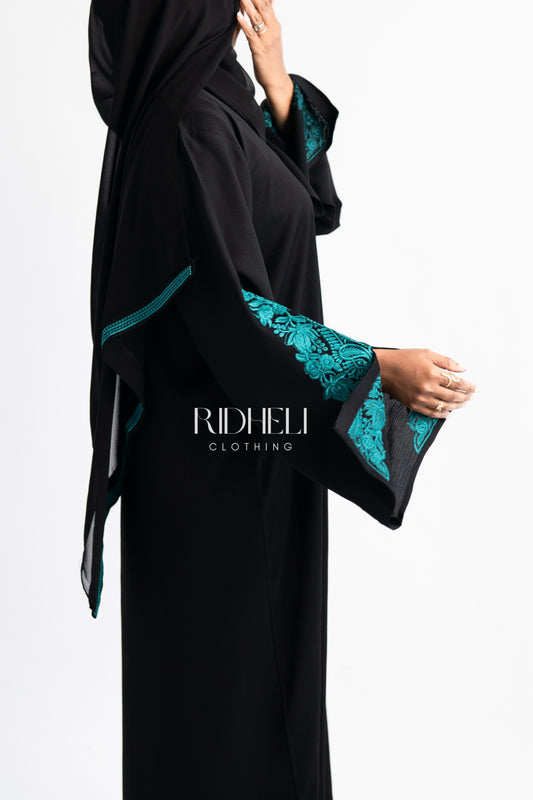ANHA TEAL EMBROIDERY ABAYA