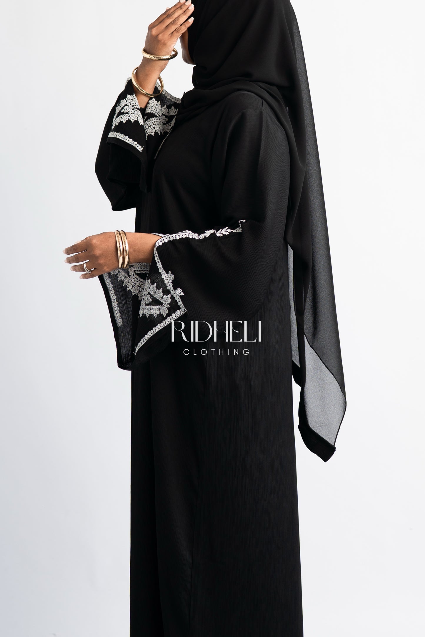 HUDA BLACK EMBROIDERY ABAYA