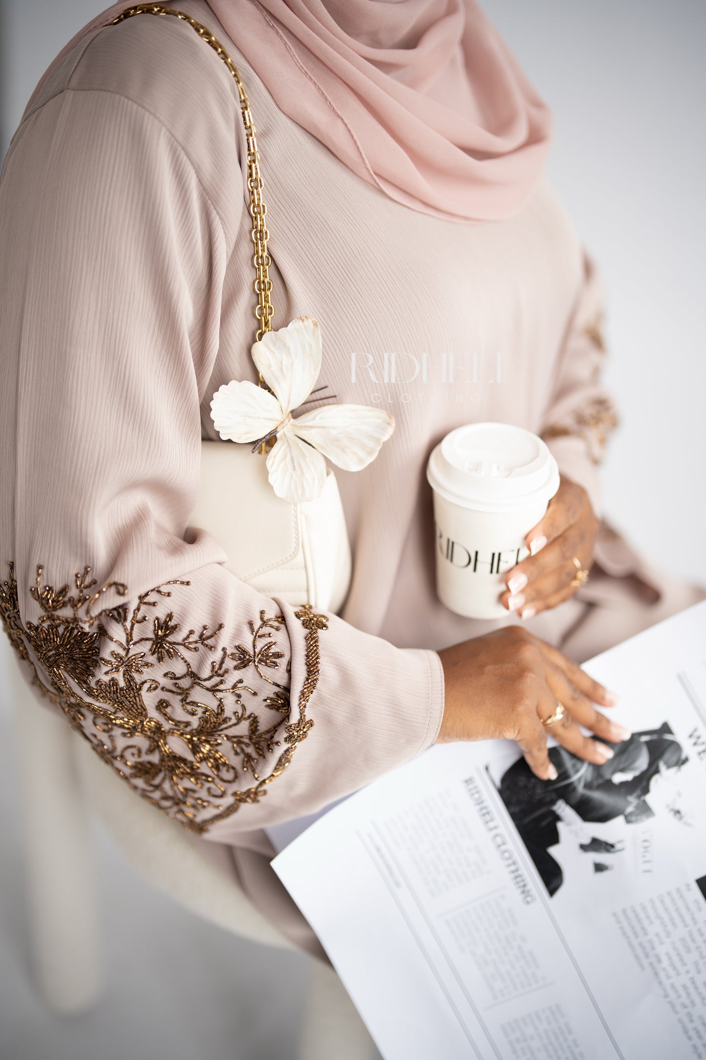 NEESA CREAM BEADED ABAYA
