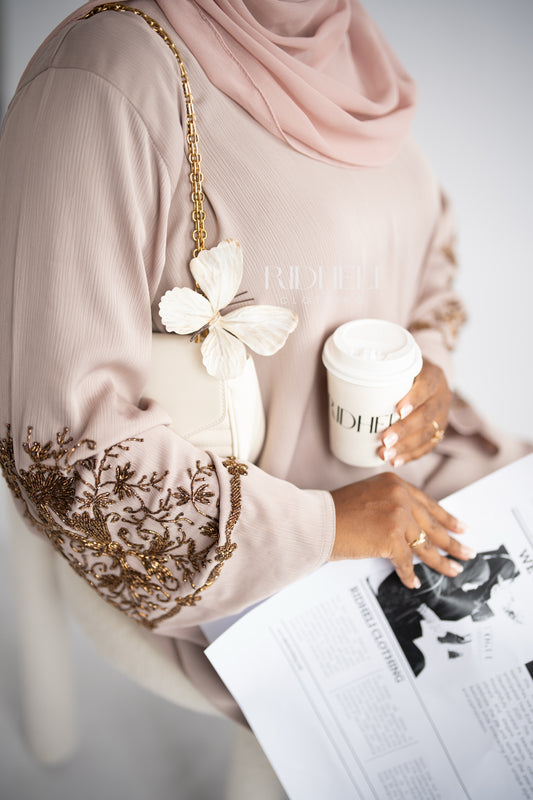 NEESA CREAM BEADED ABAYA