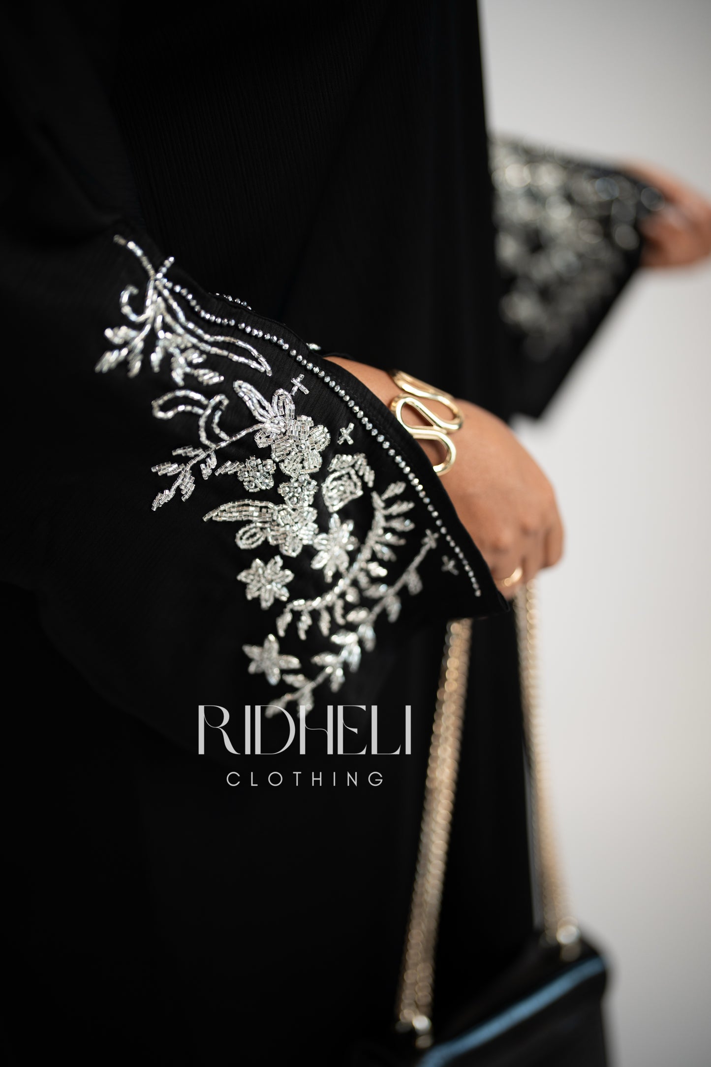 ZAILIN BLACK BEADED ABAYA
