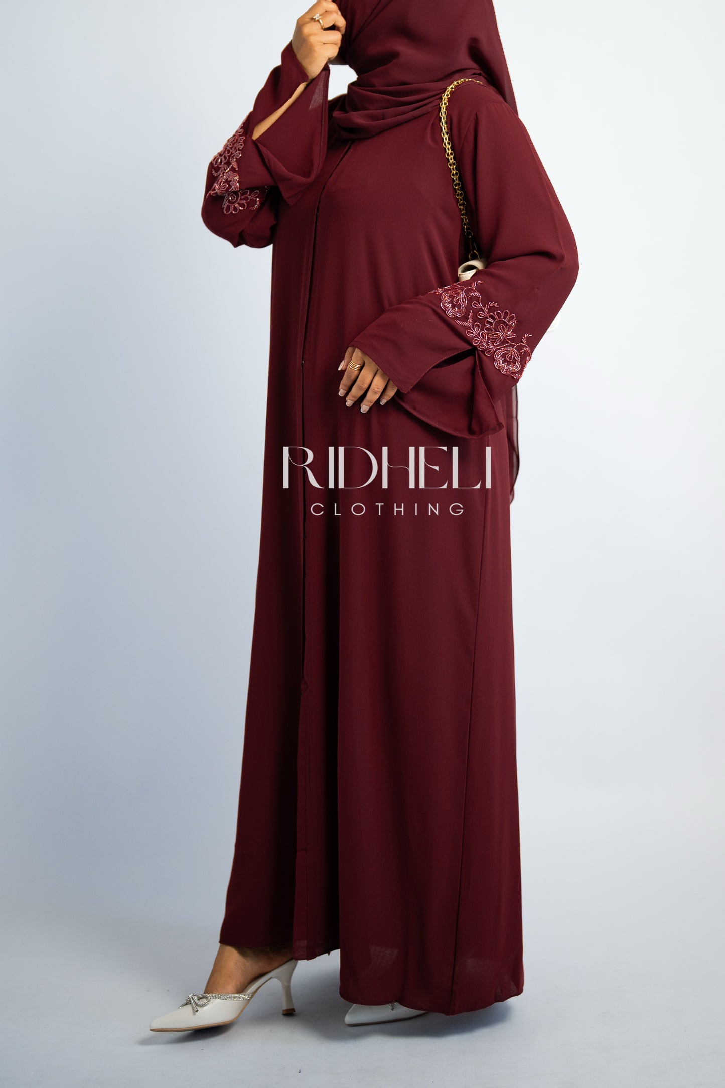 ALYA DARK RED BEADED ABAYA