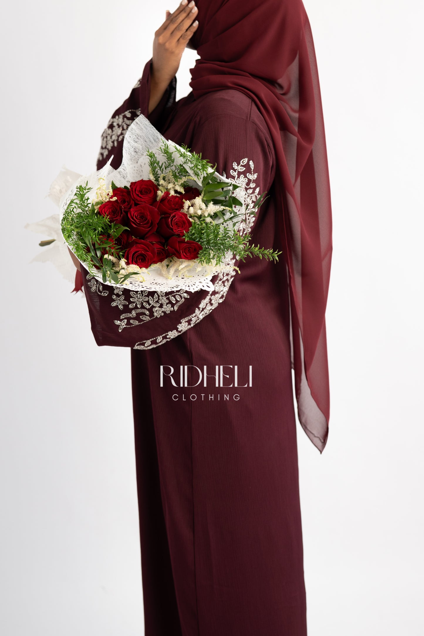 AMEENA BURGUNDY BEADED ABAYA