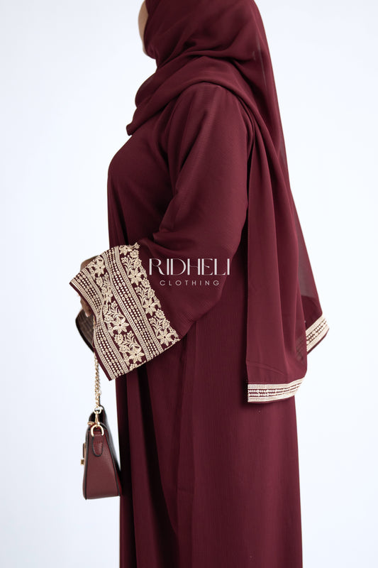 RIDHA EMBROIDERY DARK RED ABAYA